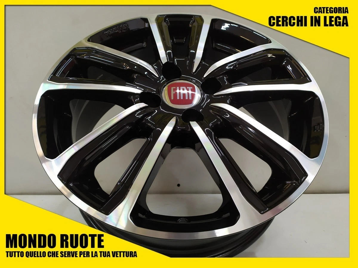 cerchi in lega 15 pollici Fiat Grande Punto cerchio nero lucido e diamantato con logo Fiat centro