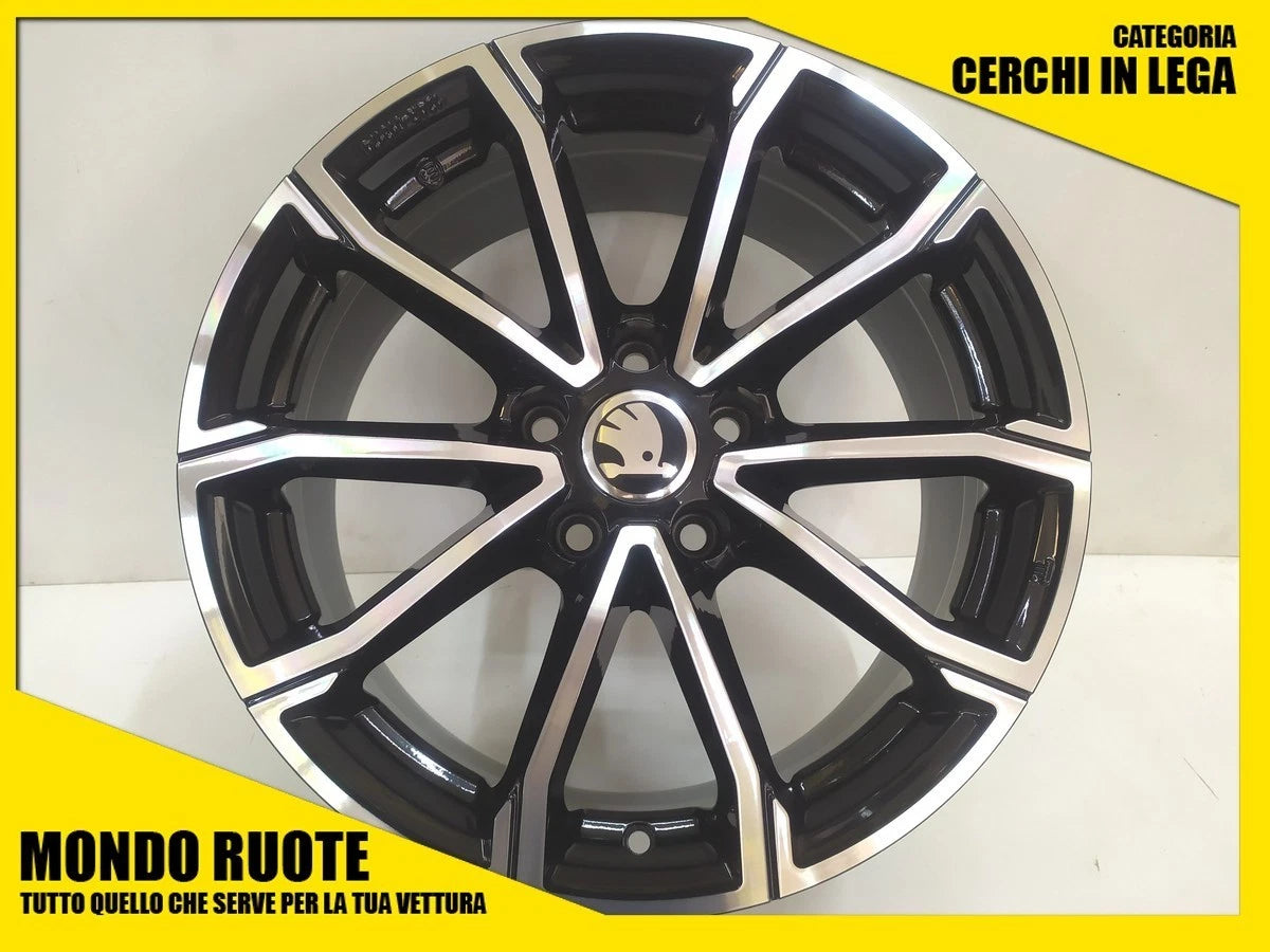 cerchi in lega MAK 17 pollici Skoda nero diamantato a 10 razze con logo centrale
