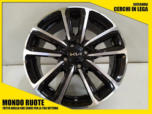 cerchi in lega 15 pollici Kia Picanto MAK cerchione nero lucido diamantato a 10 razze con logo Kia
