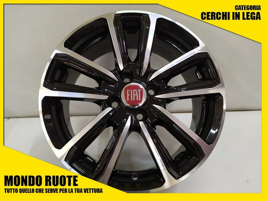 Cerchio in lega nero lucido diamantato a 10 razze con logo Fiat cerchi in lega 15 pollici Fiat Grande Punto